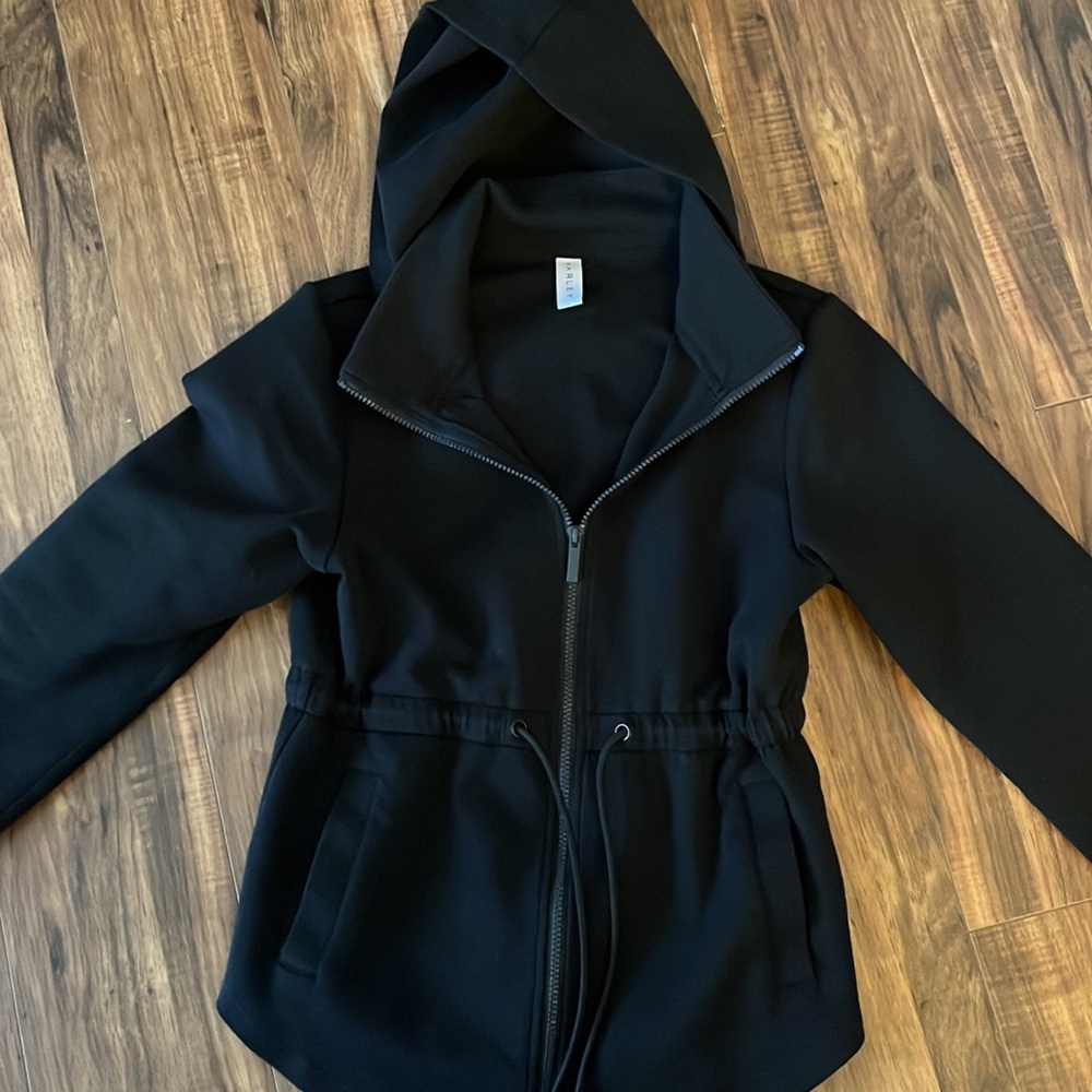 Varley Colby Zip Hoodie Drawstring Waist Sweatshirt (Black - Medium)